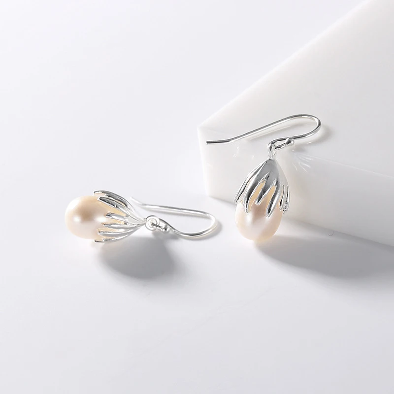

Pearl Earrings Silver 925 Natural Freshwater Pearl Drop earrings 8-9mm White Pearl For Women Wedding Fine Jewelry