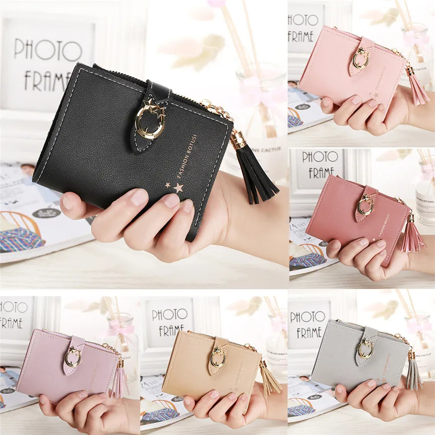 Женский бумажник ретро женский кошелек с пряжкой кисточка два сложения монета