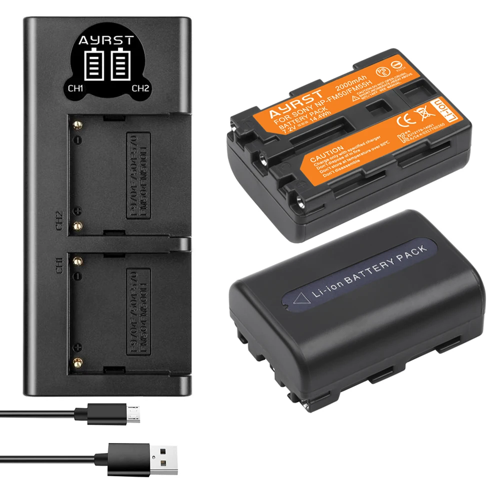 2 предмета 2000 мА/ч NP FM50 NPFM50 Батарея + USB зарядное устройство для Sony FM51 FM30 FM55H CD TRV108 DCR