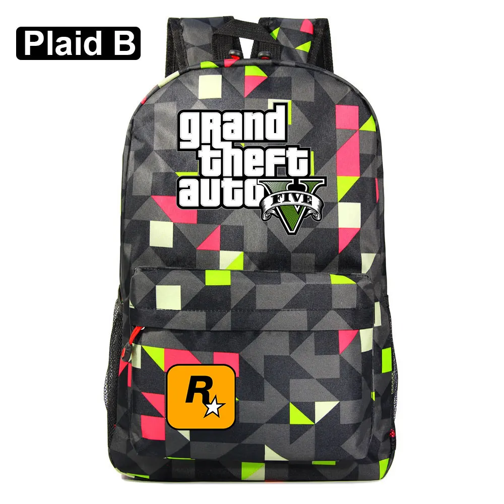 A34-26 Подарочные игры с героями мультфильмов, GTA5, клетчатая школьная сумка ярких цветов для мальчиков и девочек, женский рюкзак, школьные сумки для подростков, холщовые мужские школьные рюкзаки - Цвет: A34-26