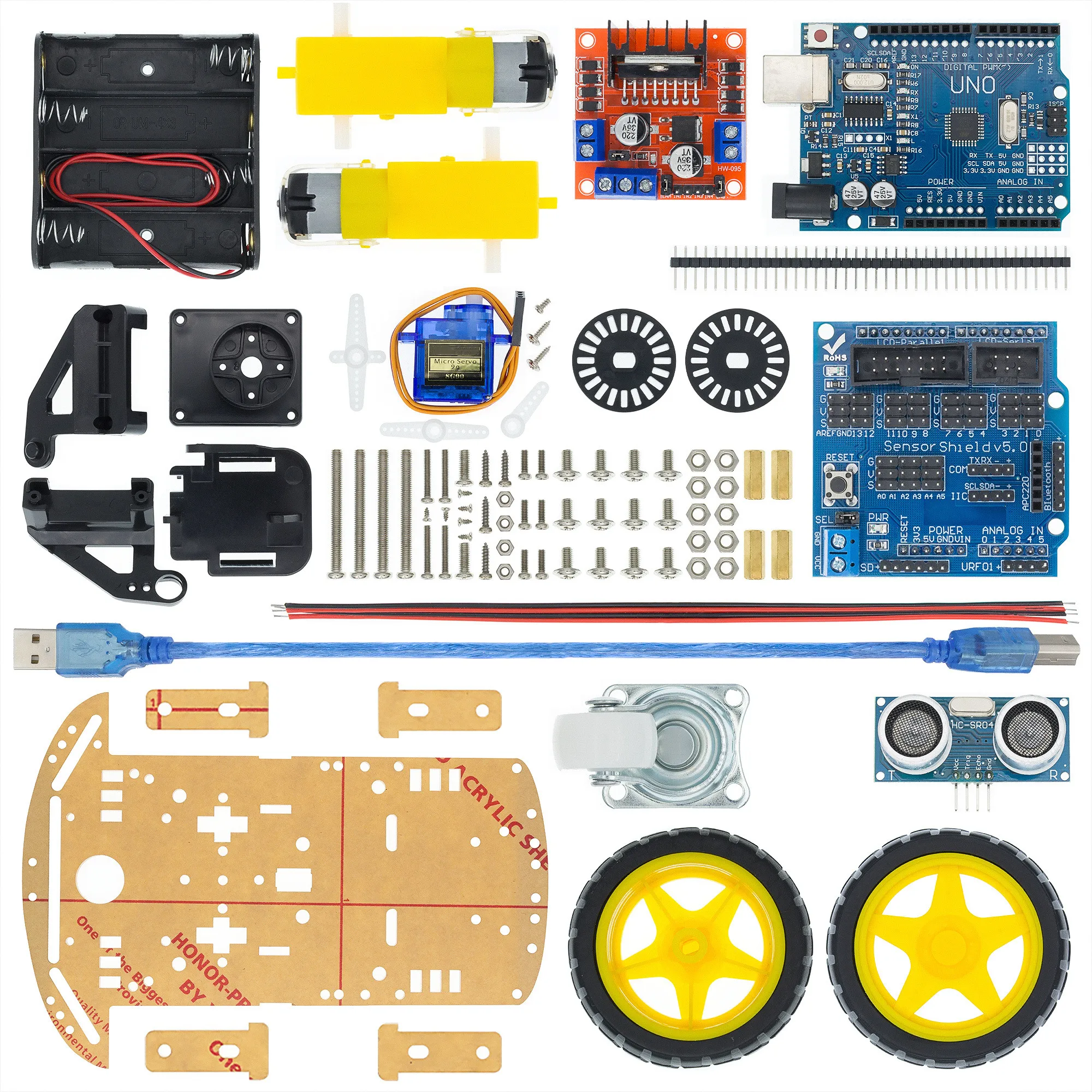 Двигатель для отслеживания обхода, умный робот-Автомобильный шасси с датчиком скорости, аккумуляторным блоком 2WD, ультразвуковой модуль для набора Arduino, для самостоятельной сборки