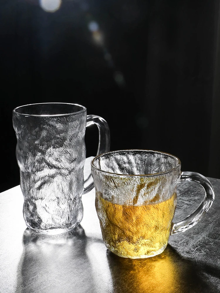 

Matte High Glass Cup with Handle Luxury Nordic Ripple Coffee Glass Cup Wine Whiskey Office Taza De Vidrio Drinkware DFBLB