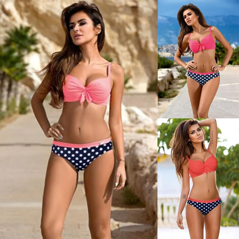 

2021 New Triangle Pure Color Sexy Bikini Candy Color Polka Dot Swimsuit