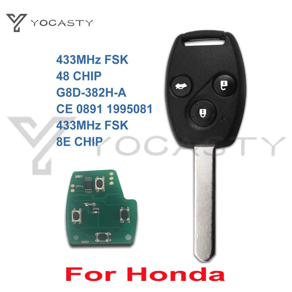 Дистанционный ключ YOCASTY 3 кнопки 433 МГц для Honda Accord CRV 2001 2002 2003 2004 2005 2006 2007 подходит 48