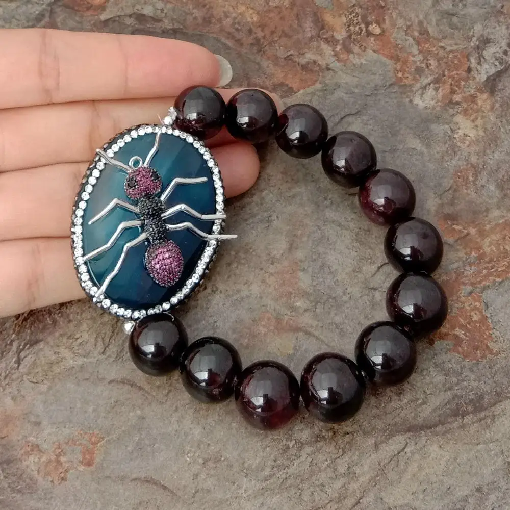 Растягивающийся браслет с гранатом Круглый Овальный Синий соединитель для