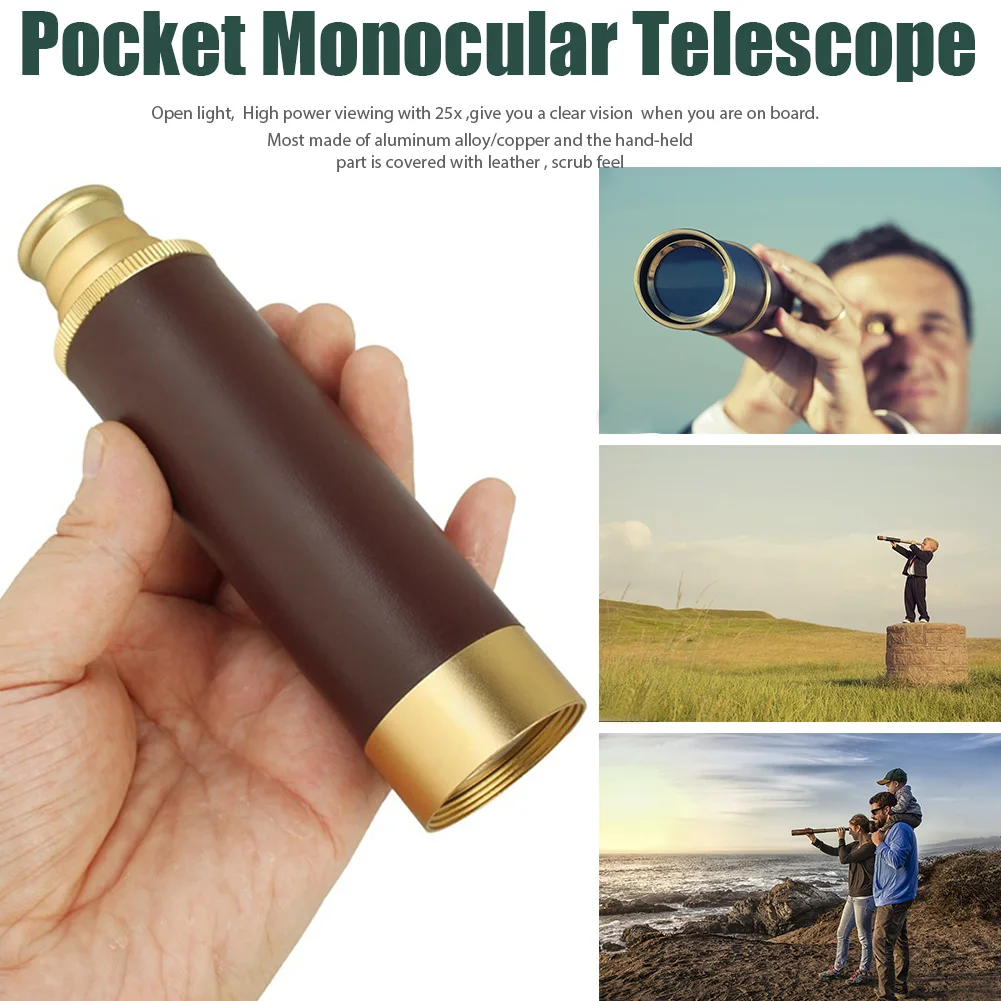 

25x30 Nautical Outdoor Camping Gift Monocular Telescope Birds Watching Retro Portable Collapsible Mini Pocket High Definition