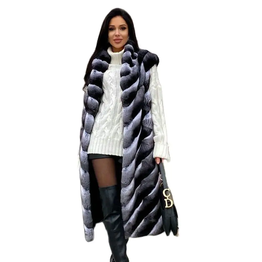 Luxury Women Real Rex Rabbit Fur Coat Sleeveless 2021 Winter New Genuine Rex Rabbit Fur Vest with Lapel Collar Trendy Overcoats enlarge