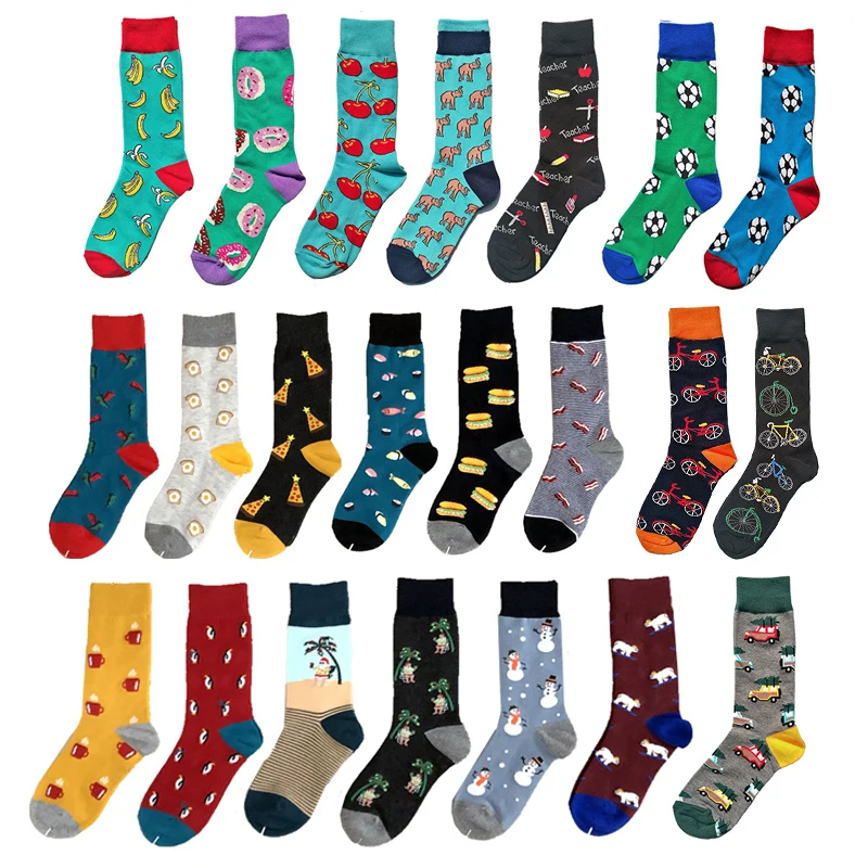 

2020 Colorful Cotton Men's Socks Skarpetki Funny Happy Harajuku Cool Penguin Banana Pepper Egg Christmas Snowmen Sock