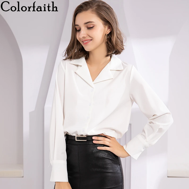 Colorfaith женские блузки рубашки 2021 Весна Лето Твердые шифоновые модные элегантные