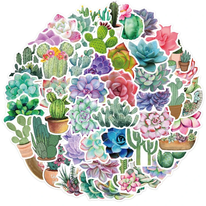 50Pcs Cartoon Succulent Cactus Plant Stickers Luggage Guitar Computer Notebook Waterproof Graffiti Sticker Decoration | Игрушки и хобби
