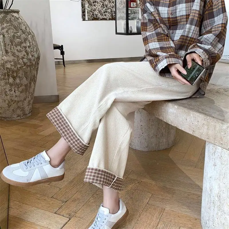 

Fashion New Women Spring Corduroy Pants High Waist Autumn Vintage Wide Leg Pants Solid Loose Casual Streetwear Woman Pants