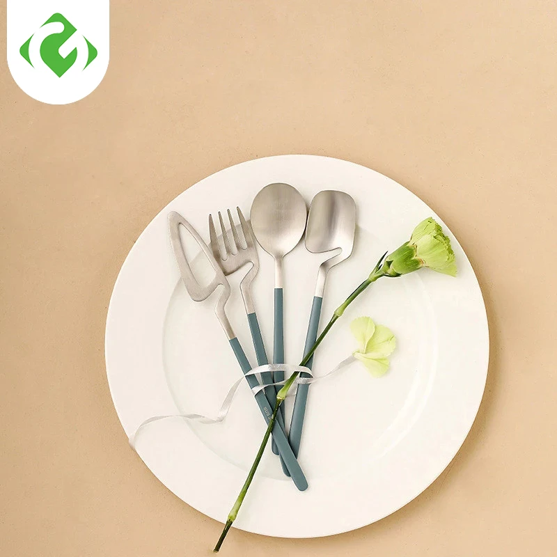 

4Pcs/set Household colorful stainless steel kitchen tableware baking varnish handle spoon soup spoon dinner fork dinner spoon