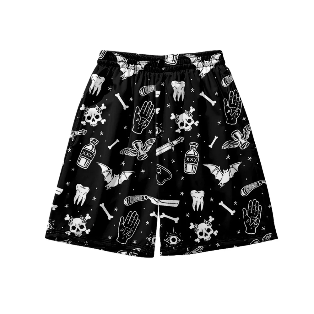 

2021 Summer Beach Beach Large Size Loose Floral Skull Holiday 3D Printed Beach Pants Shorts