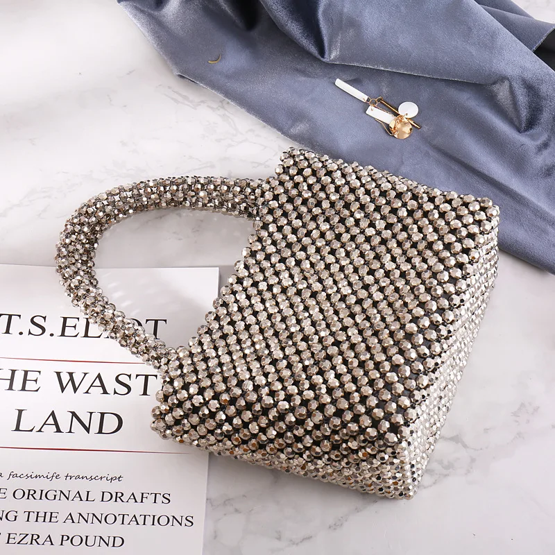 Женская вечерняя сумочка серебристого цвета Стразы Бисер Роскошные женские
