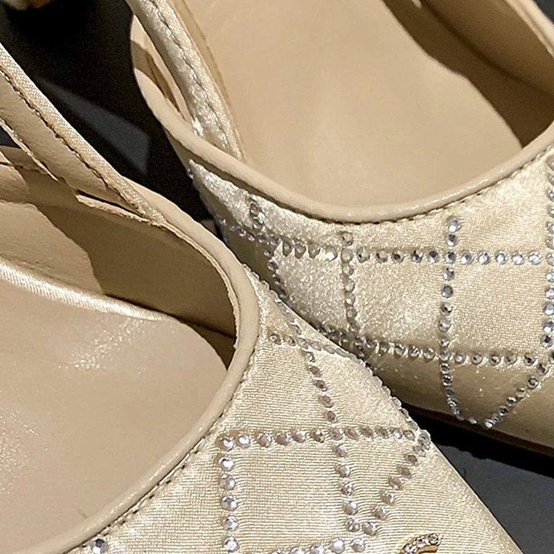 

2021 New Spring And Autumn Luxury Brand Black High Heels Rhinestone Ribbed Women'S Shoes Summer Sandals