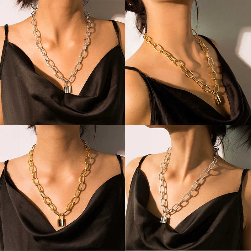 Многослойные металлические ожерелья с замком в стиле хип-хоп панк крест кулон