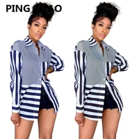 ping zhao spring striped patchwork women button up long sleeve blouses shirt activewear street tops