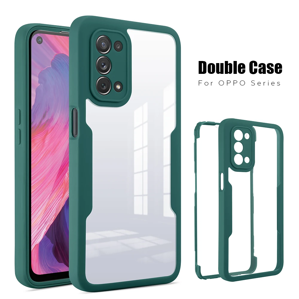 front back transparent phone cover for oppo a52 a72 a92 a74 4g a94 a95 f19 realme 8 pro 360 full cover protection case free global shipping