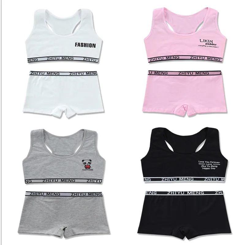 

4 Sets/Lot Girls Puberty Tank Underwear Suit Training Bras for Teenager Panites 8-14years