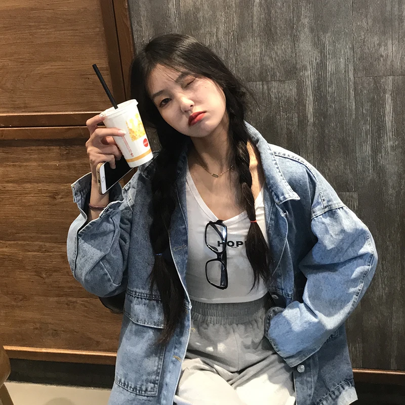 

HKCP Fashion Denim Jacket Plus Size Casual Women Turn-down Collar Pockets Button Solid Loose Long Sleeve Autumn Winter 2020