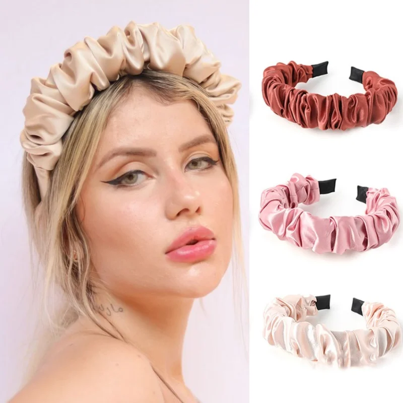 

Retro Hair Accessories for Women Legant Headbands for Women Slik Pleated Hairband Solid Scrunchy Ladies Hair Accessories