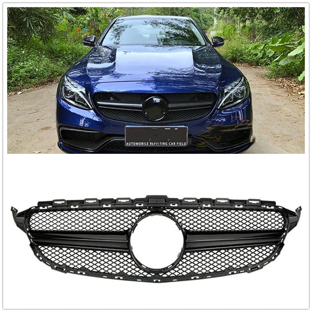 

AMG Style Front Grille Grill For Mercedes Benz W205 C Class 2019-2021 C200 C300 C43 AMG Silver/Black Upper Bumper Hood Mesh Grid