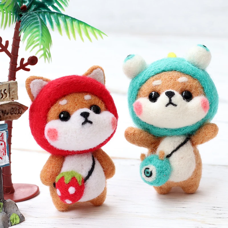 

1Set Super Cute Shiba Inu Theme Non Finished Wool Felt Kit Needle Felting Kit Animal Dog Pet Doll For Needle Material Bag Pack