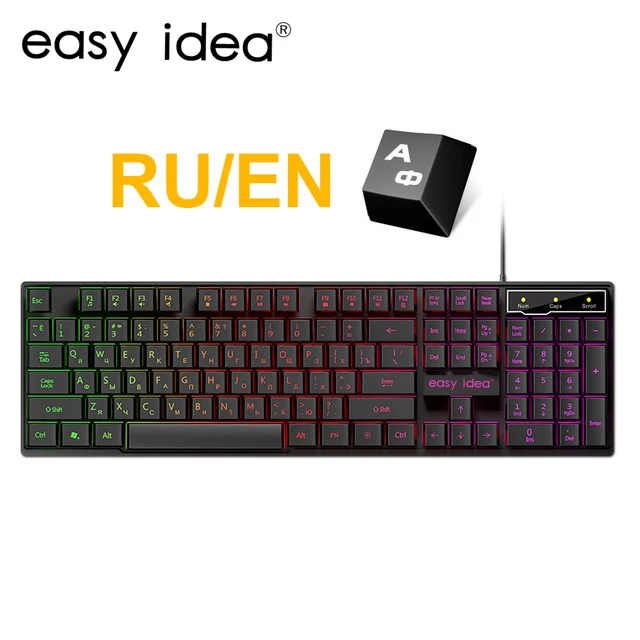 Russian version Игровая клавиатура Проводная имитация механической клавиатуры RGB с подсветкой USB 104 клавиатуры компьютерная игра эргономичная Русская клавиатура - Цвет: Russian version