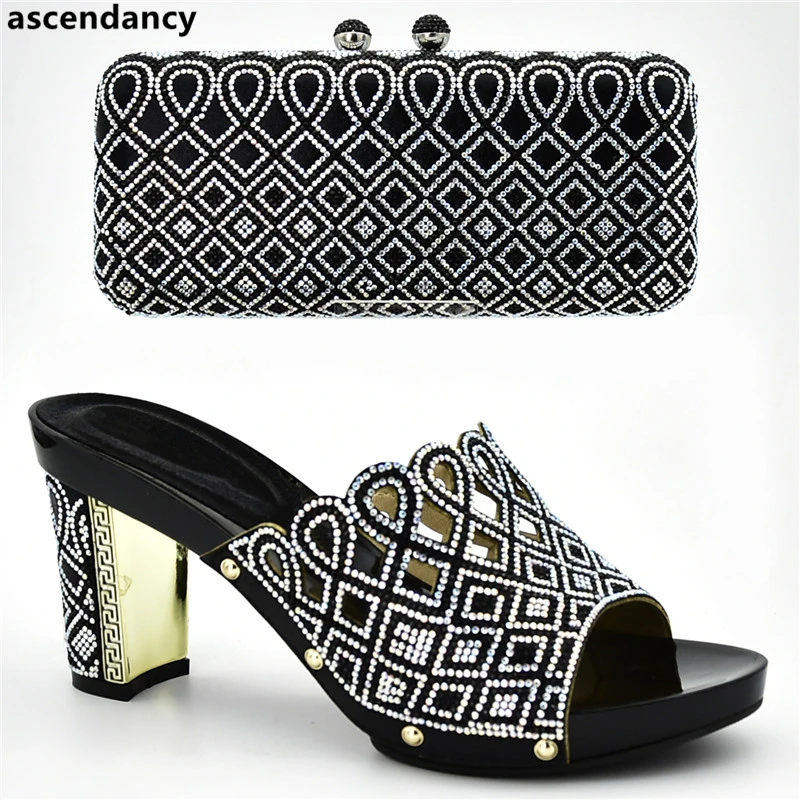 Итальянские дизайнерские туфли и сумки в комплекте украшенные стразами