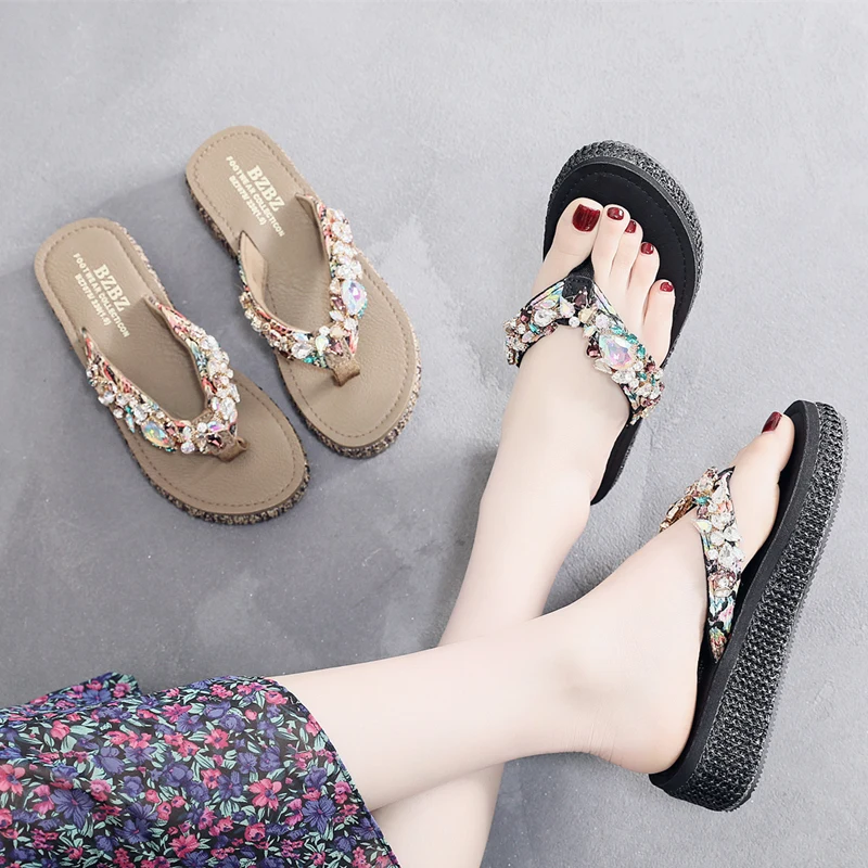 

Shoes Woman 2021 Med Slippers Casual Rubber Flip Flops On A Wedge Pantofle Shale Female Beach Platform Luxury Hawaiian New Sabot