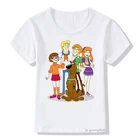 Детская летняя футболка с коротким рукавом для мальчиков и девочек, Детская футболка с мультяшной собакой и принтом Загадочная машина, Забавная детская одежда