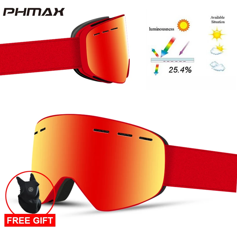 PHMAX бренд 6 цветов лыжные очки двухслойные UV400 Анти-туман большие Лыжные маски очки для катания на лыжах мужчины женщины снег сноуборд очки - Цвет: P-XJ-0201