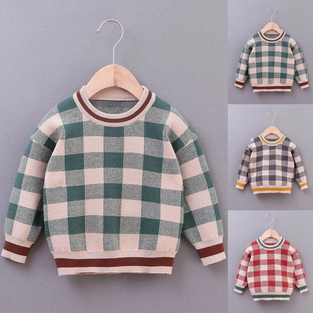 Детский осенний хлопковый свитер с вырезом лодочкой для маленьких мальчиков