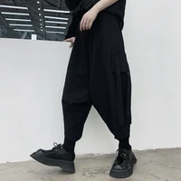 mens spring and autumn new personality large pocket elastic waist strap fashion trend dark loose crotch pants
