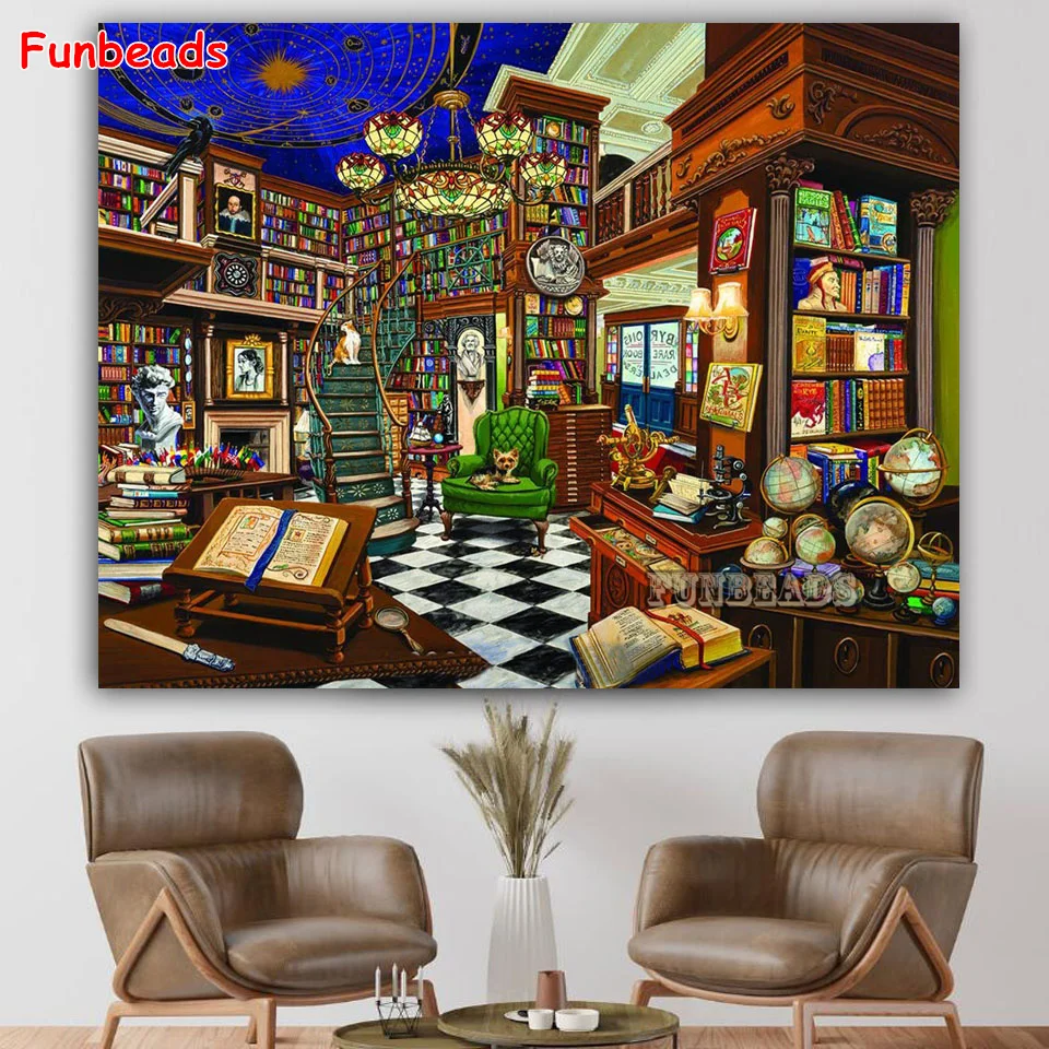 Алмазная 5d картина сделай сам Сказочная книжная полка библиотека полная