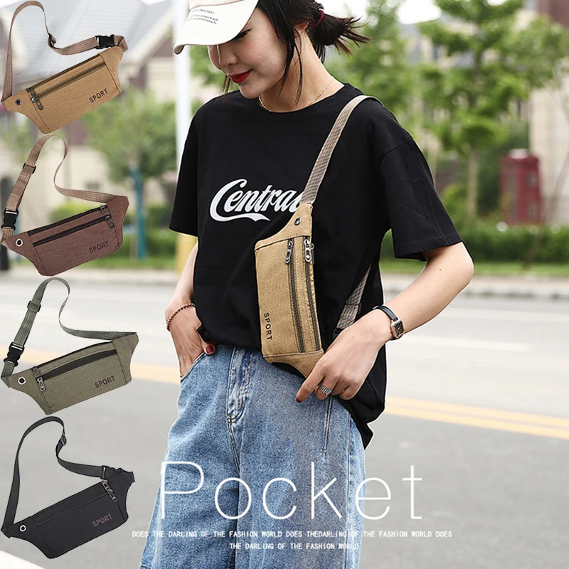 

Waterproof Waist Bag Canvas Phone Belt Bag Outdoor Sports Running Cycling Waist Bag Unisex Travel Multifunctional Sports Pocket