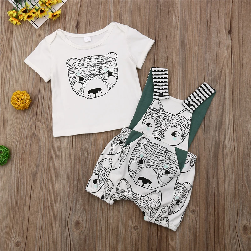 

Summer Newborn Baby Girls Clothes Set 2021 Boys Short Sleeve Casual T-shirt Bib Pant Overalls Animal Clothing Costume 2PCs