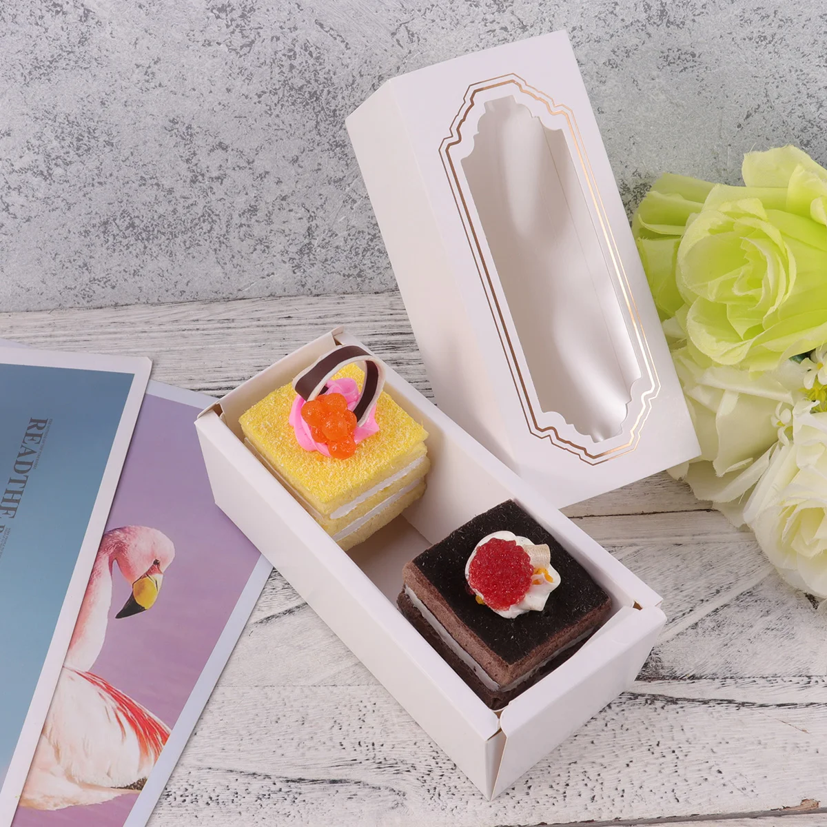 

10 Pcs Baking Box White Paper Macaron Box Small Cookie Cake Dessert Party Gift Packing Box with Clear Window Small Size