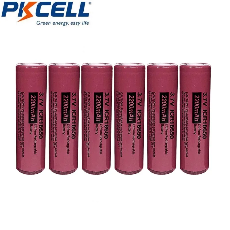 6 шт. PKCELL 18650 Батарея 3 7 в литиевая батарея ICR18650 2200 мАч аккумуляторные батареи с