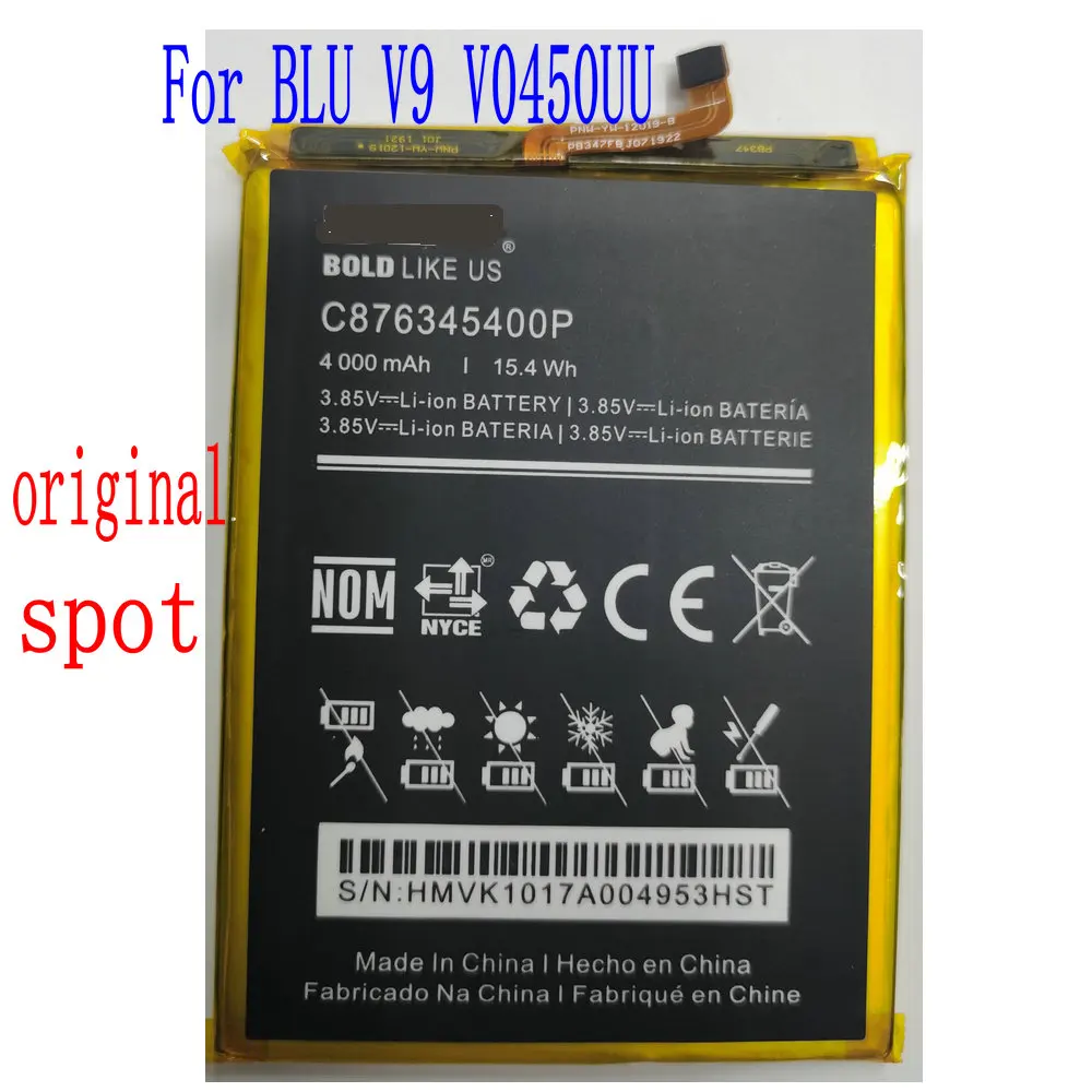 

3.85V Brand New Original 4000mAh/15.4Wh C876345400P Battery For BLU V9 V0450UU Mobile Phone