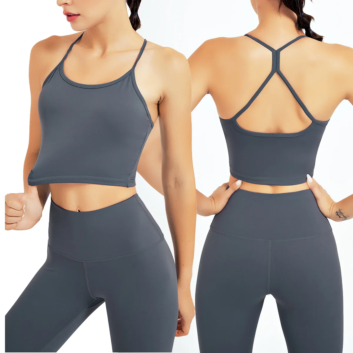 

2 Piece/set Tracksuits Women's Yoga Set Sports Suit Cross Sling Bra Sportswear Fitness Leggings Yoga Suit Tight Running Suit