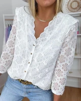 summer women floral pattern boho blouse 2022 fashion femme casual v neck button design lace top office ladies outfits tunic