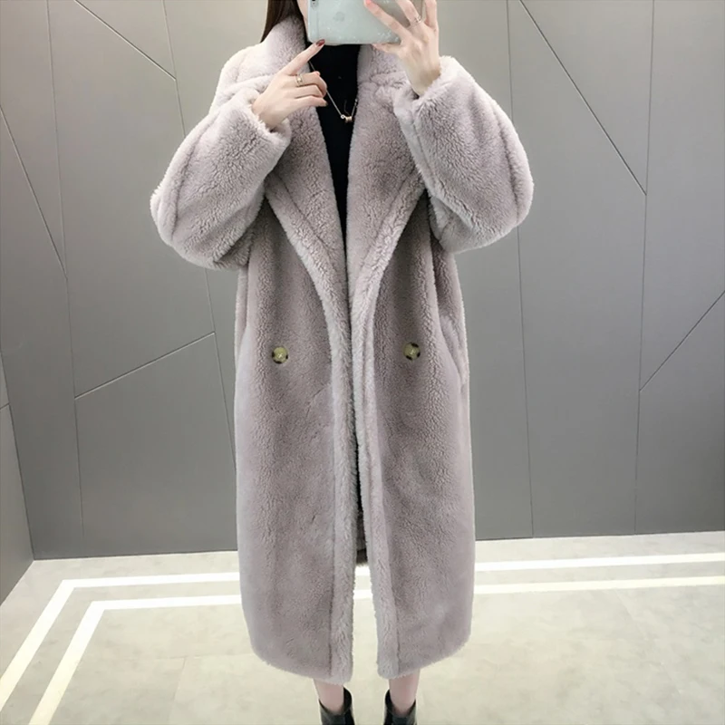 Winter Coat Women 2019 Slim Casual Elegant Spliced Medium Long Outwear Female Vintage Warm Thick Lamb Faux Fur Plush -85 | Женская