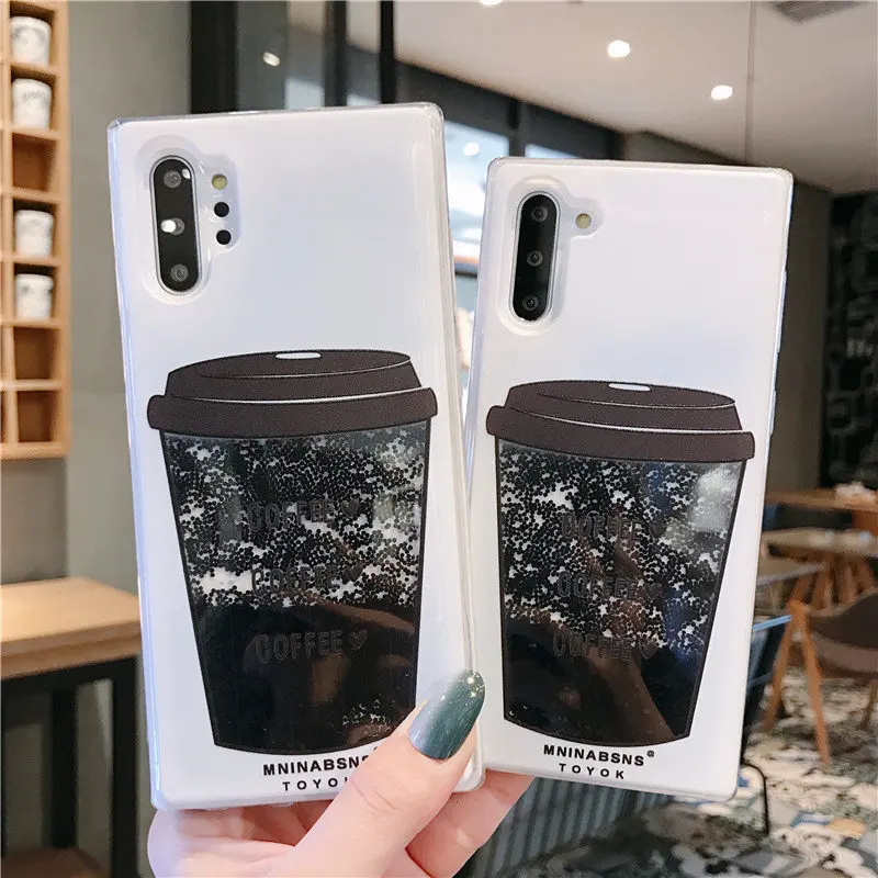 

for Samsung S10 S20 Plus Note 20 10 quicksand coffee cup A50 A70 A51 A71 for iPhone 12 12Mini 12PROMAX 6 7 8 Plus XS MAX XR 11