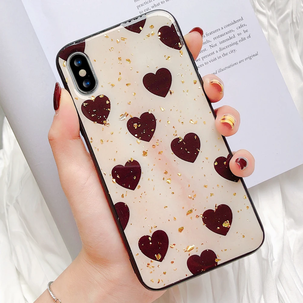 LCHULLE чехол с милым сердечком для IPhone XS MAX XR X 6 6S 7 8 Plus блестки из золотой фольги