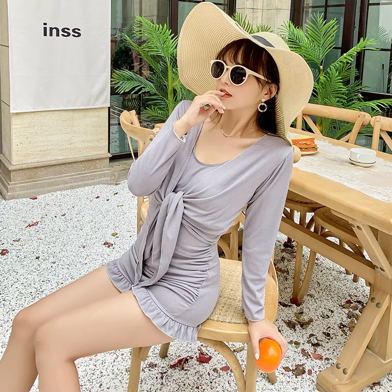 

New swimsuit women's three-piece split boxer bikini long-sleeved Korean sexy ins fairy fan swimsuit