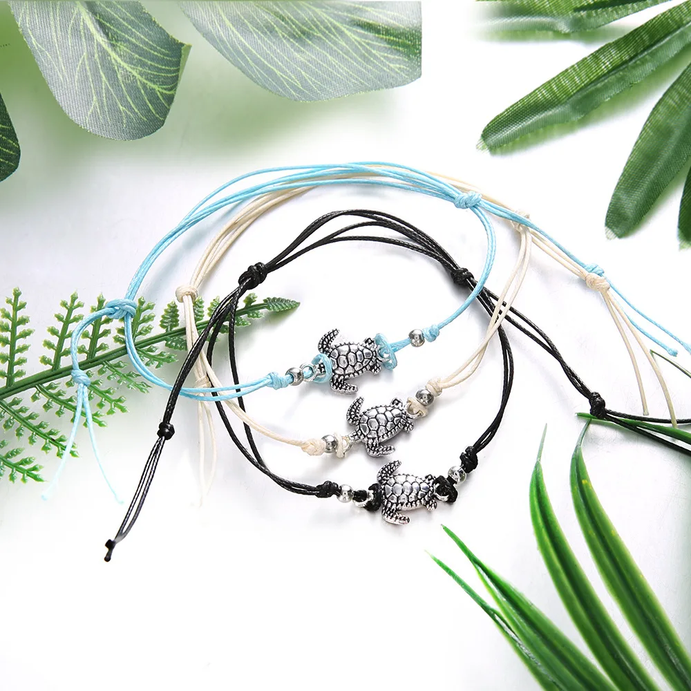 Модная пара пляжный браслет древняя черепаха воск веревочный на ногу ножной