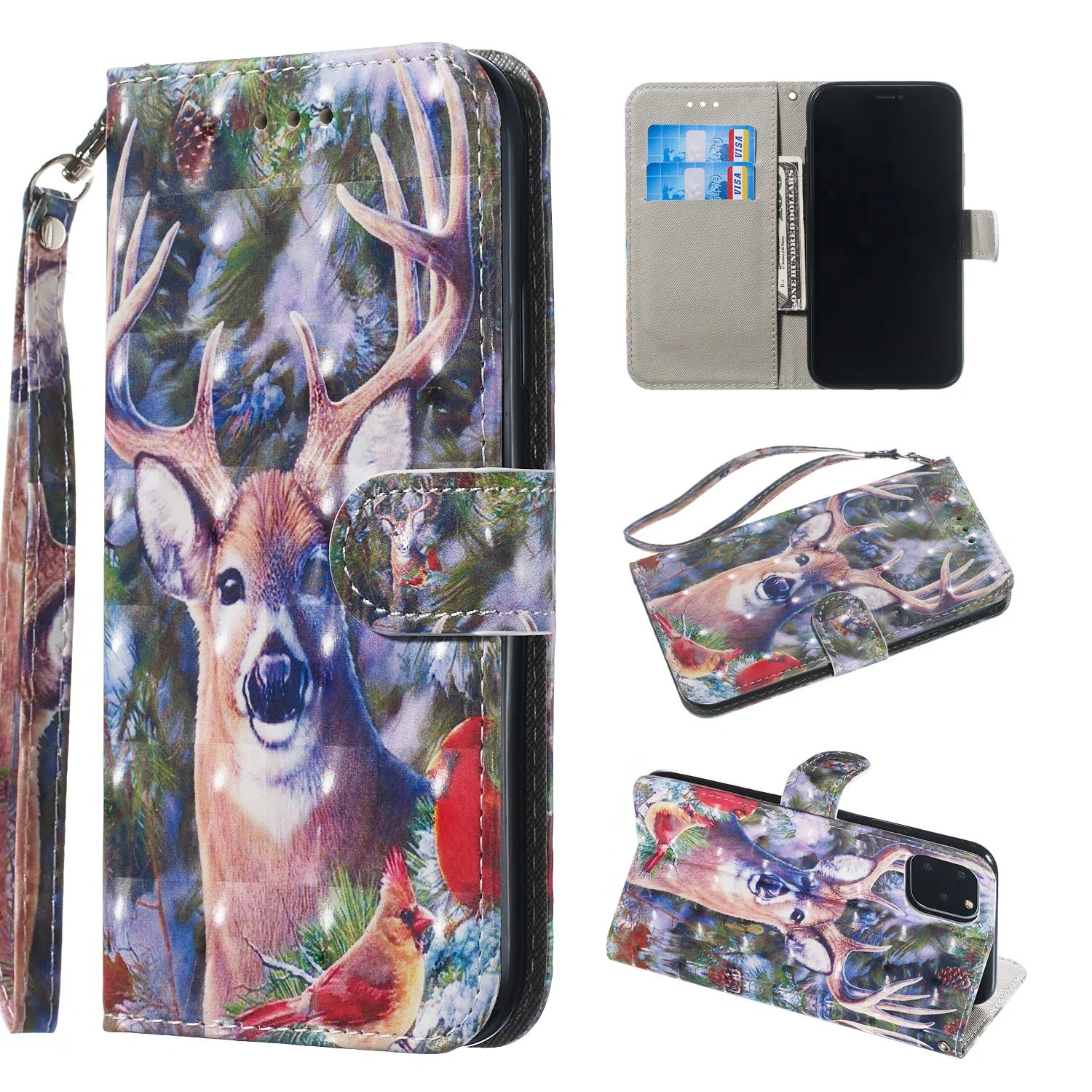 

For iPhone 11 Case 3D Painted Luxury Flip TPU And PU Leather Wallet Case For iPhone 11 Pro Max 2019 Card Slot Stand Cover
