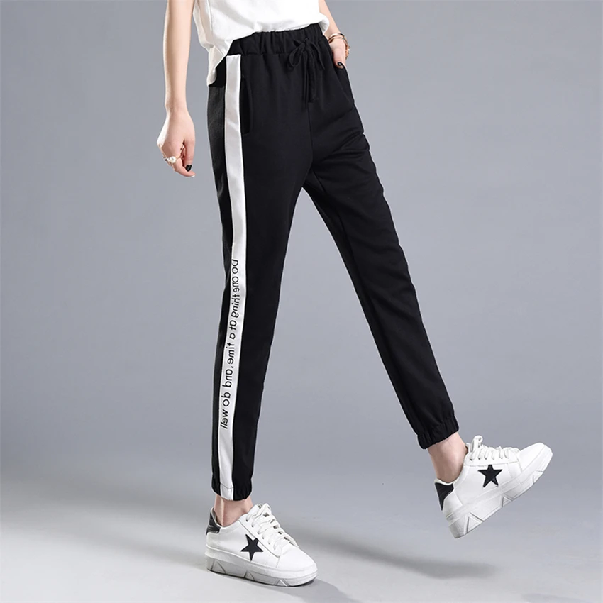 Брюки женские спортивные с буквенным принтом повседневные штаны эластичным