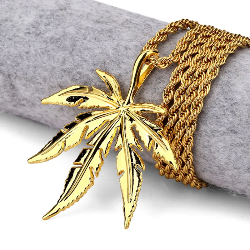 Cannabis leaf Pendant Necklace Hip Hop Jewelry Gift Trendy Stainless Steel Gold Chain Fashion Men 23in | Украшения и аксессуары